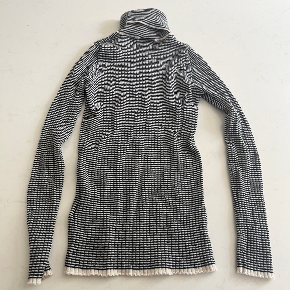 FUB Girls Ecru Black Wool Ribbed Striped Roll Neck Turtleneck Sweater Size 10 - Picture 6 of 6